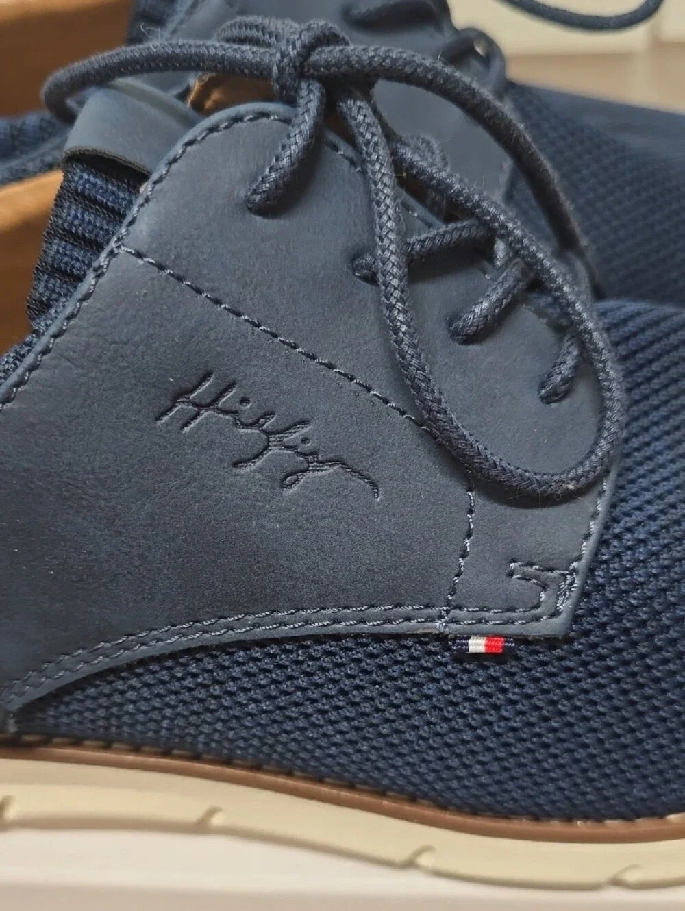 Tommy Hilfiger Navy Knit Lace-Up Oxfords with White Sole